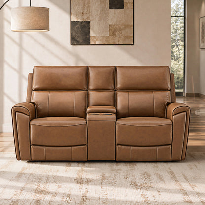 Libonet Modern Genuine Leather Reclining Sofa with Power Headrest