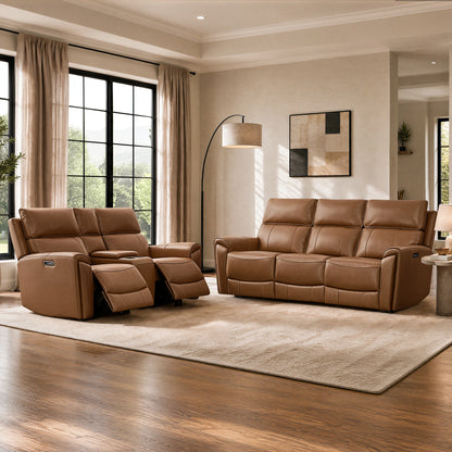 Libonet Modern Genuine Leather Reclining Sofa with Power Headrest