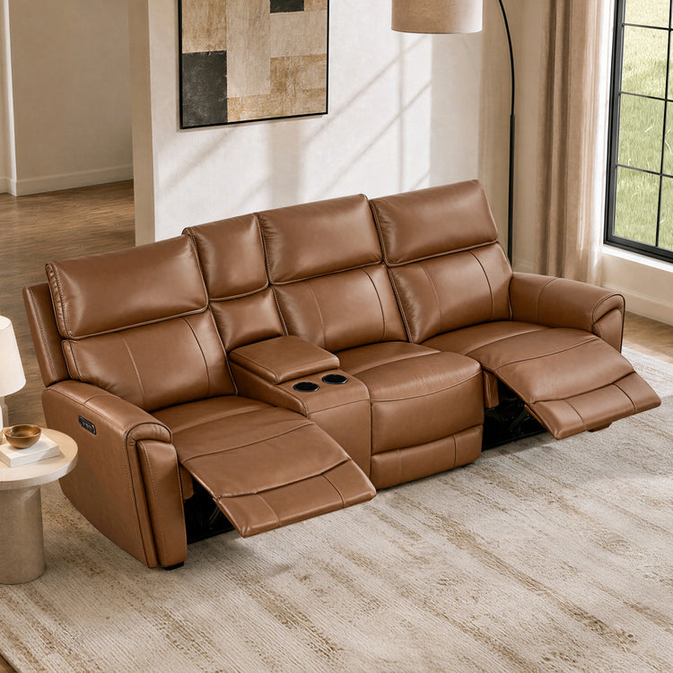 Libonet Modern Genuine Leather Reclining Sofa with Power Headrest