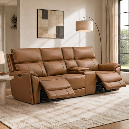 Libonet Modern Genuine Leather Reclining Sofa with Power Headrest