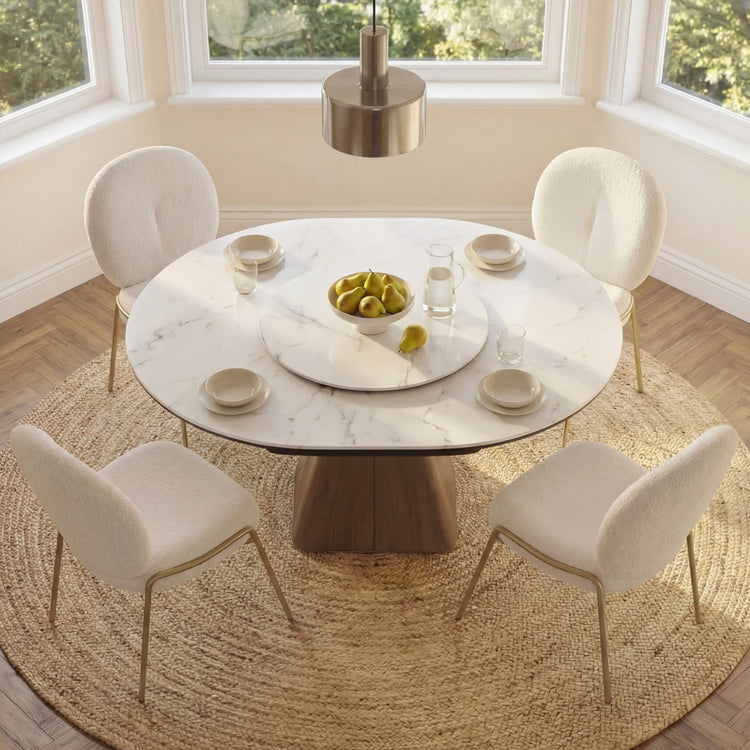 Camila Extendable Sintered Stone Dining Table with Lazy Susan, 24.8