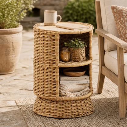 Cassie Rattan Storage Outdoor & Indoor Side Table
