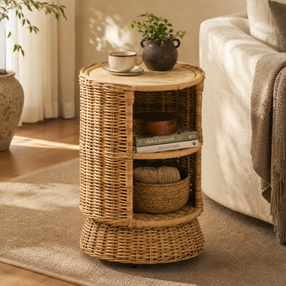 Cassie Rattan Storage Outdoor & Indoor Side Table