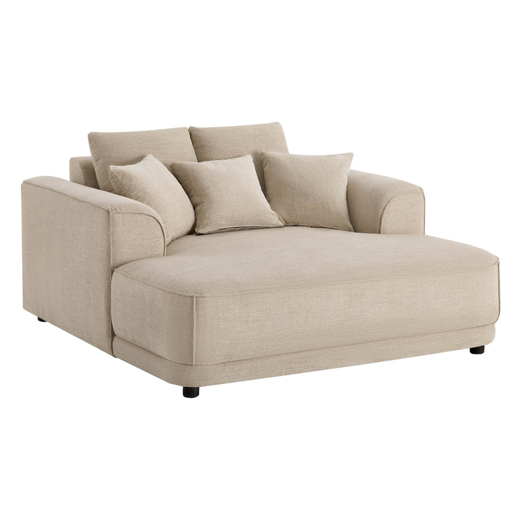 Oversized beige chaise lounge accent chair featuring thick arms, multiple plush cushions, and a modern design.