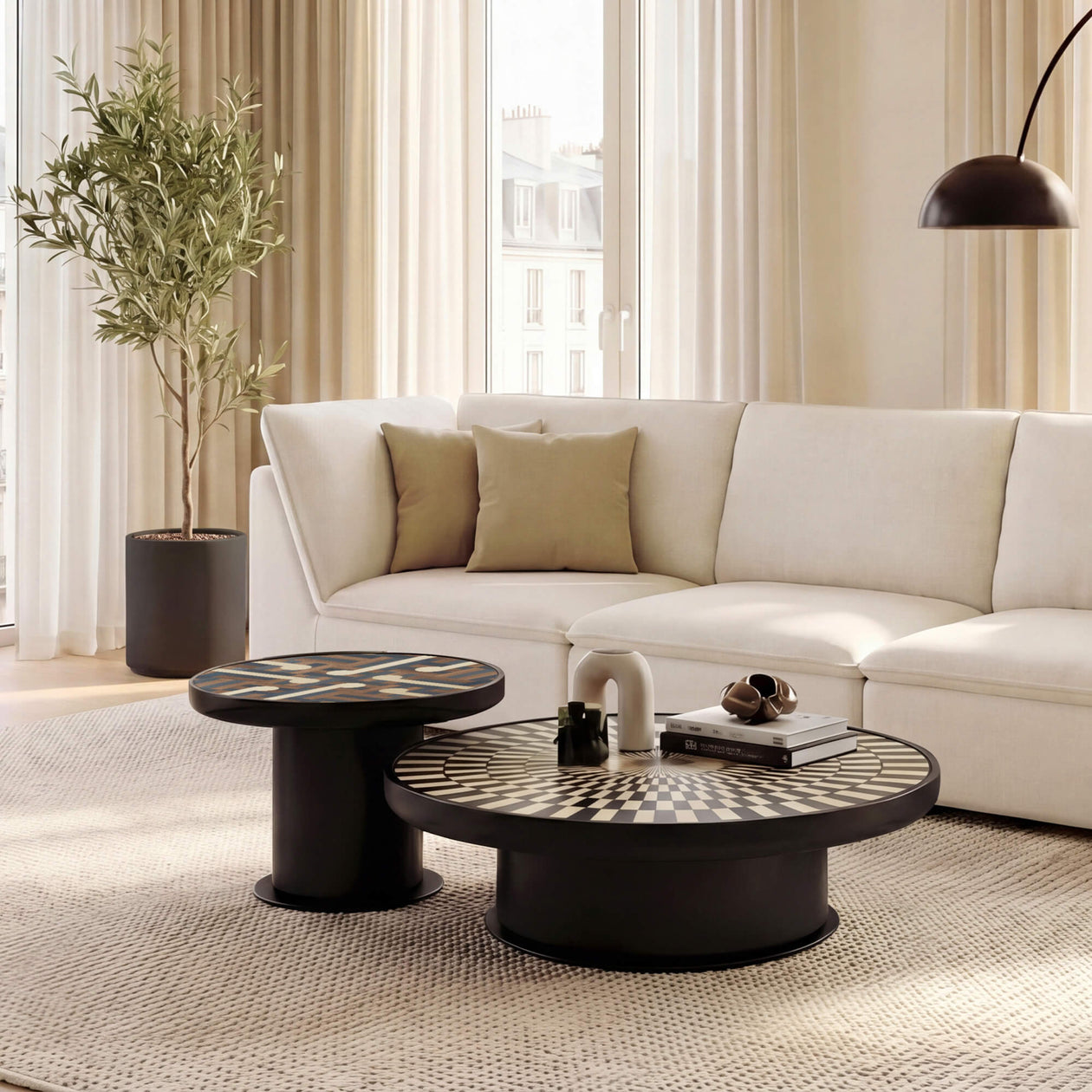 Chess Artistic Nesting Coffee Table Set in a living room