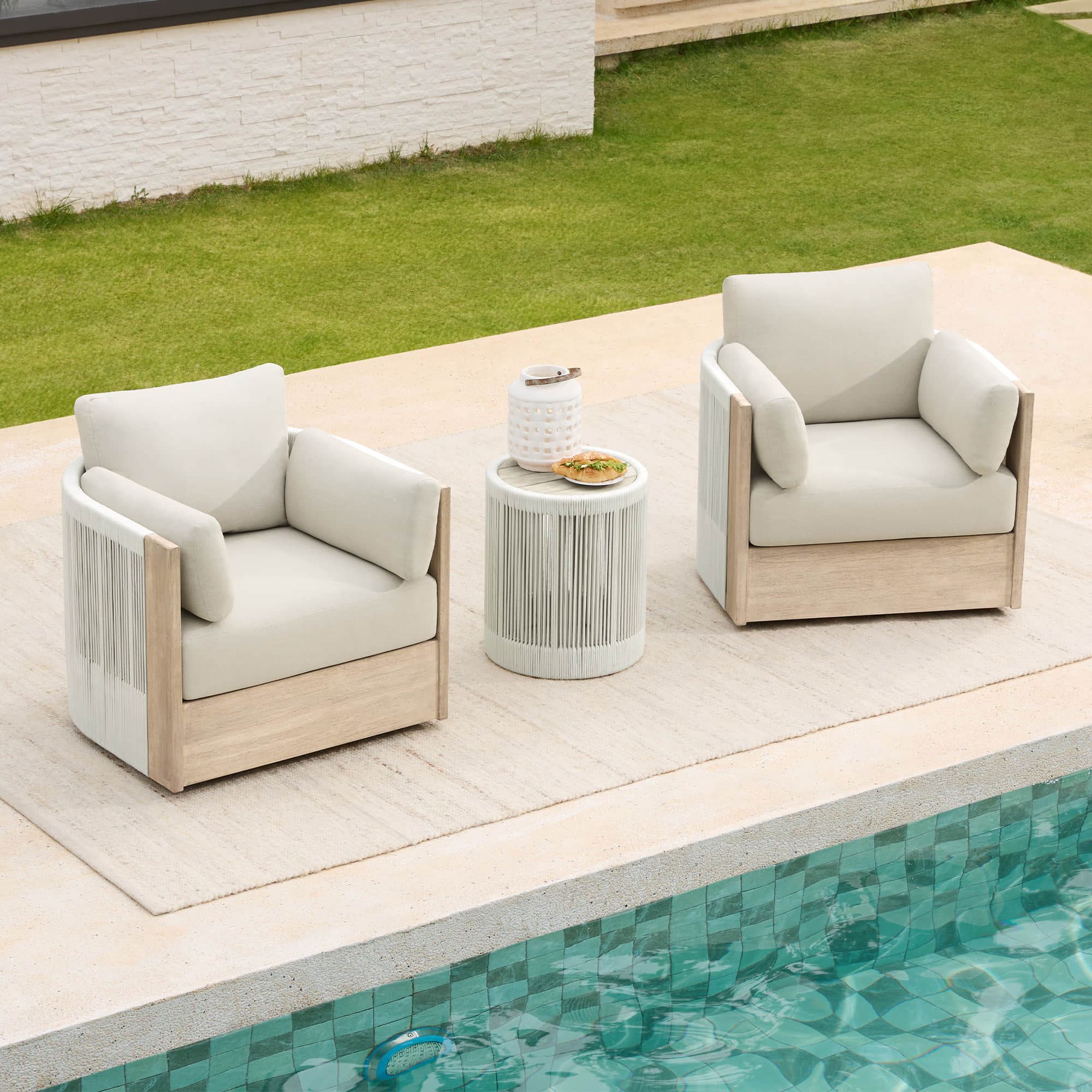 Clover Acacia Wood Rope Outdoor Bistro Set with Swivel Chair