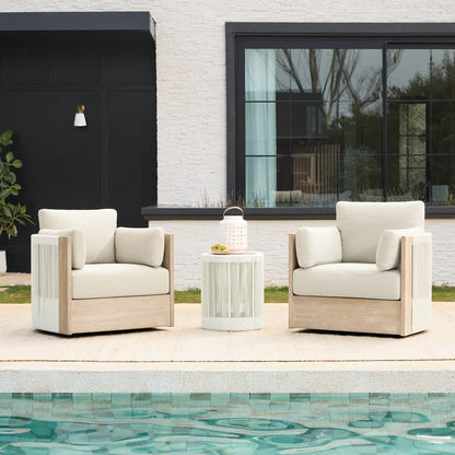Clover Acacia Wood Rope Outdoor Bistro Set with Swivel Chair