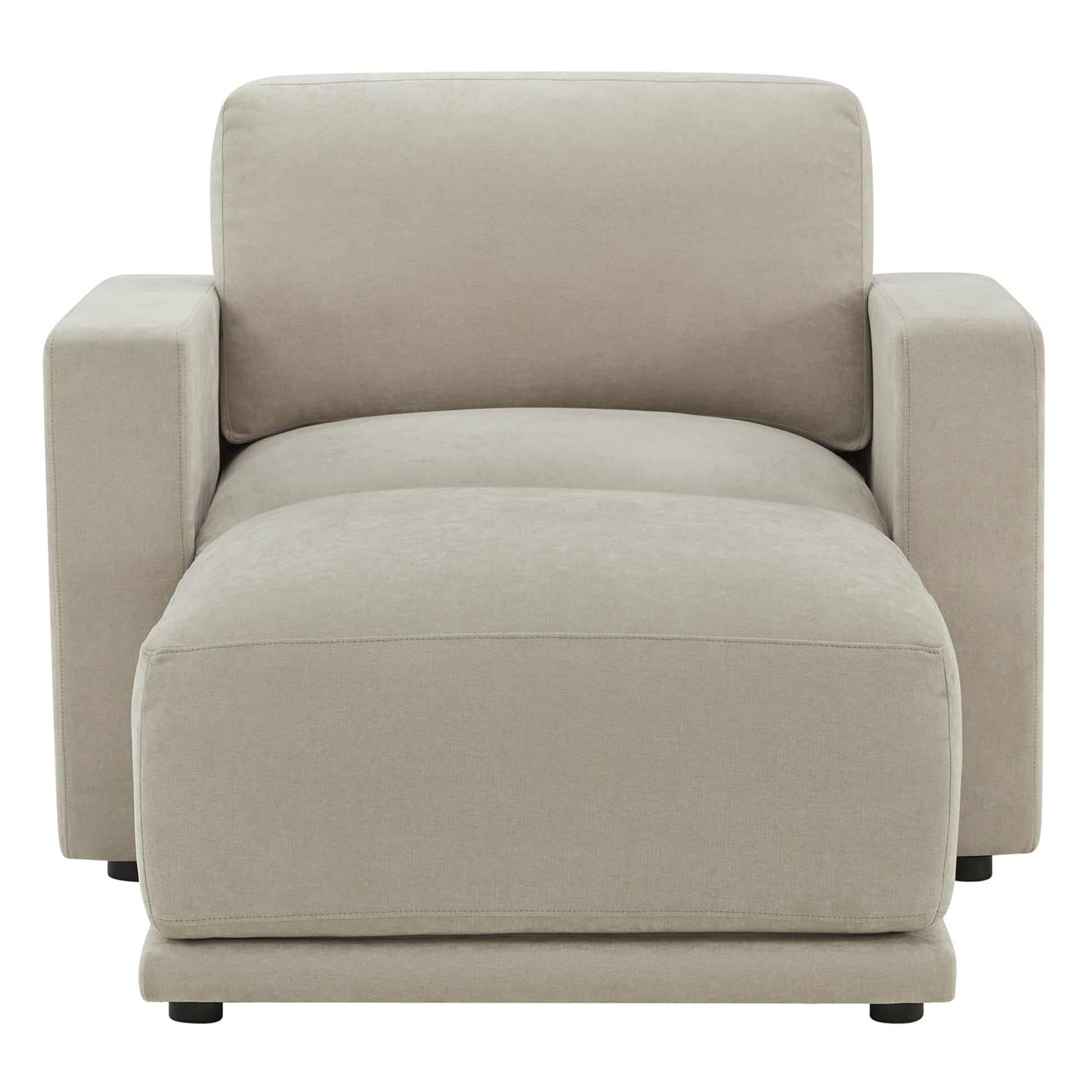 Beige modular sofa sectional with durable fabric and chaise design.