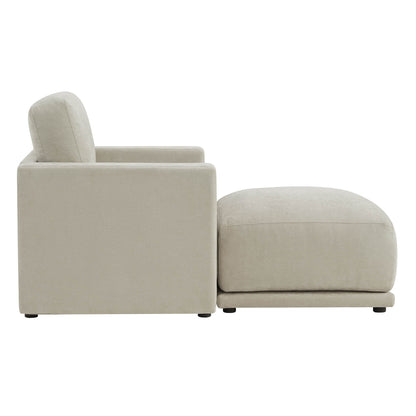 Side view of a beige modular chaise sectional sofa with a durable fabric design.