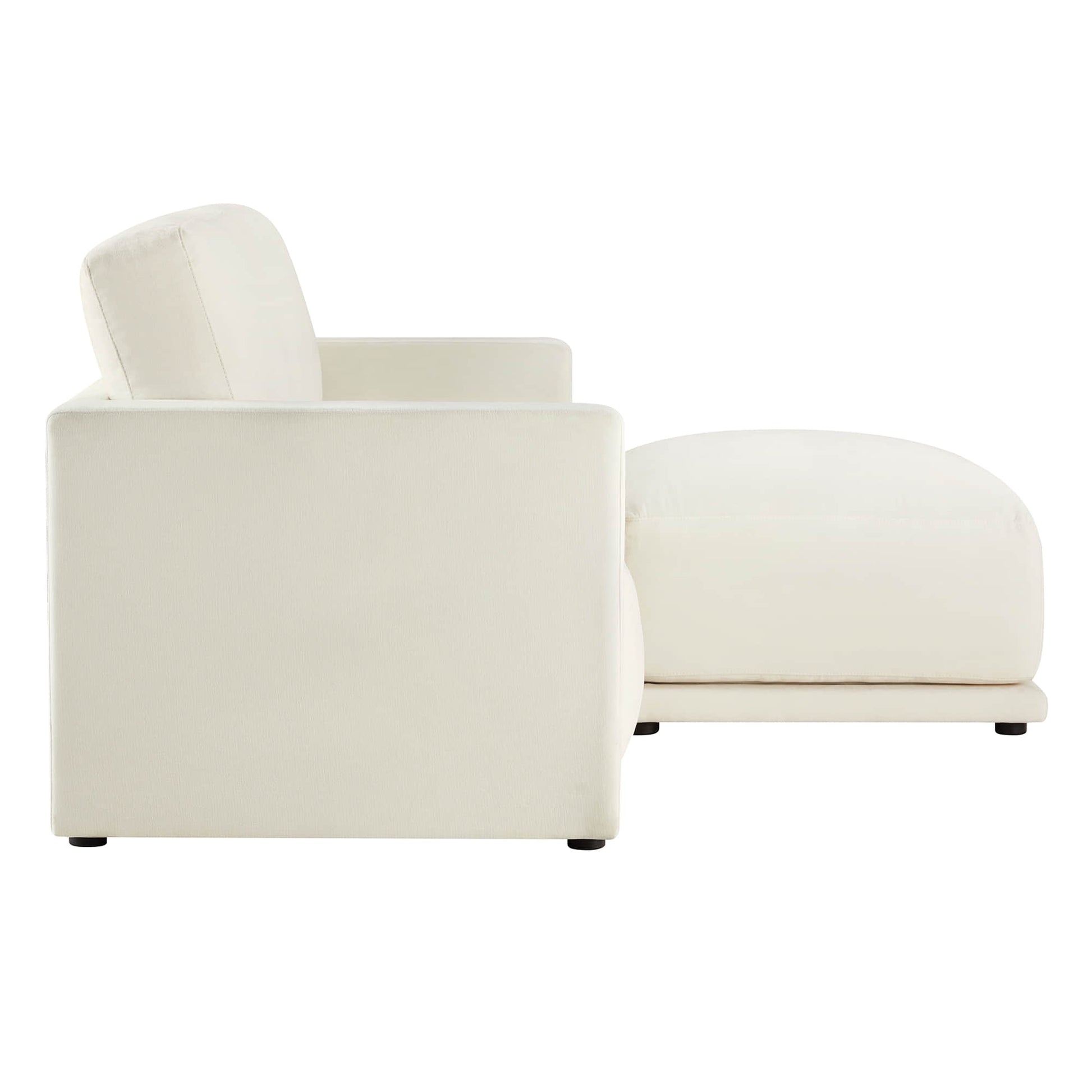 Side view of modular sofa with chaise, crafted in durable fabric.