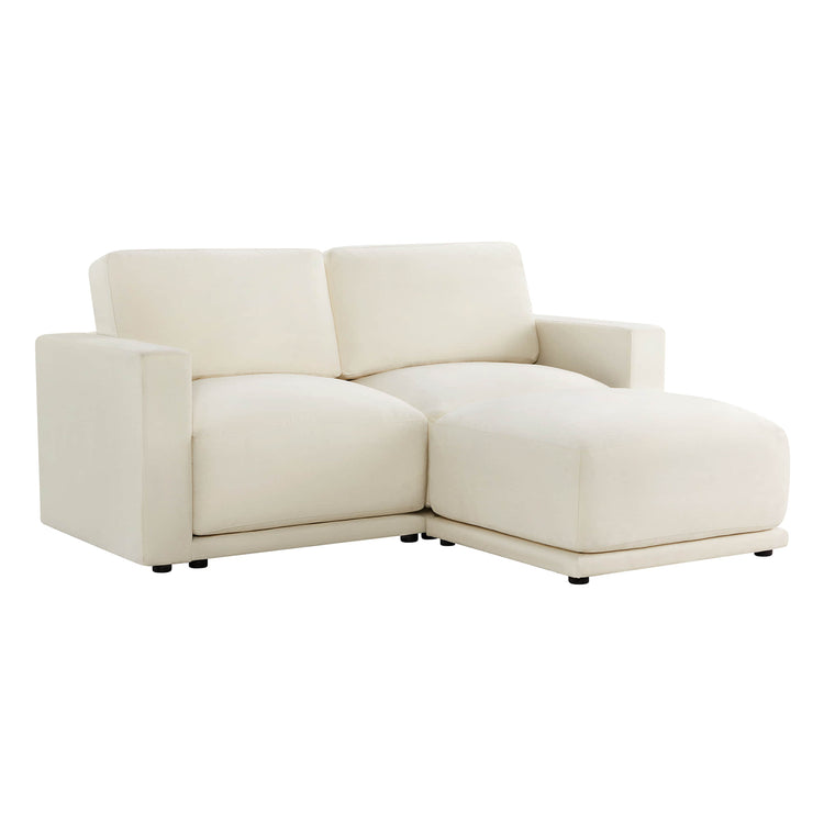 Front view of a two-seater modular sectional sofa with a chaise lounge, featuring durable fabric.