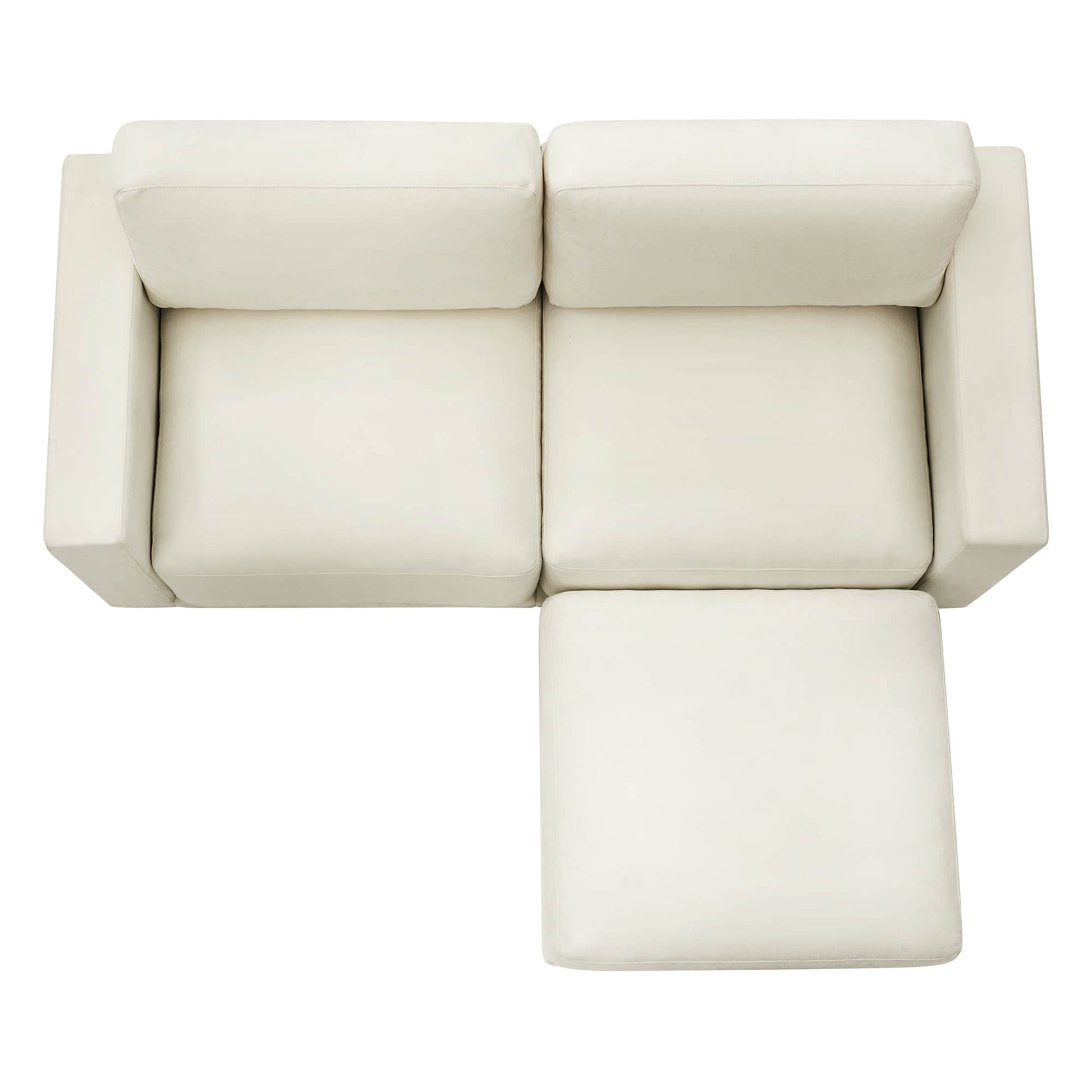 Top view of modular sectional sofa with chaise, upholstered in durable fabric.
