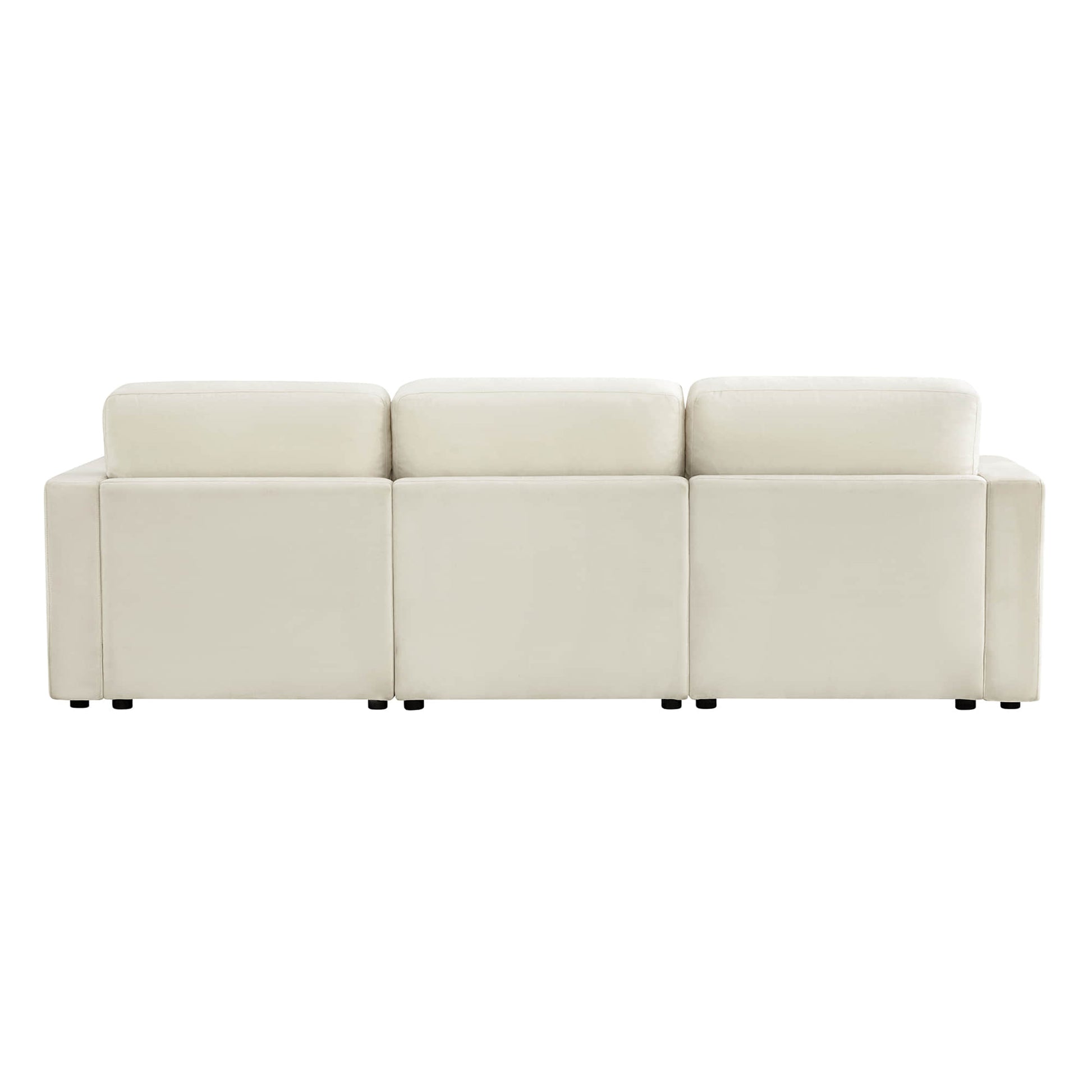 Three-seater modular sectional sofa with durable fabric, back view.