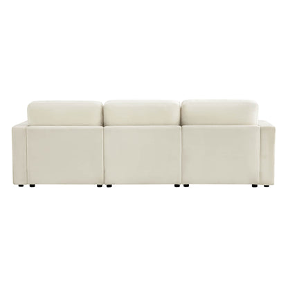 Three-seater modular sectional sofa with durable fabric, back view.