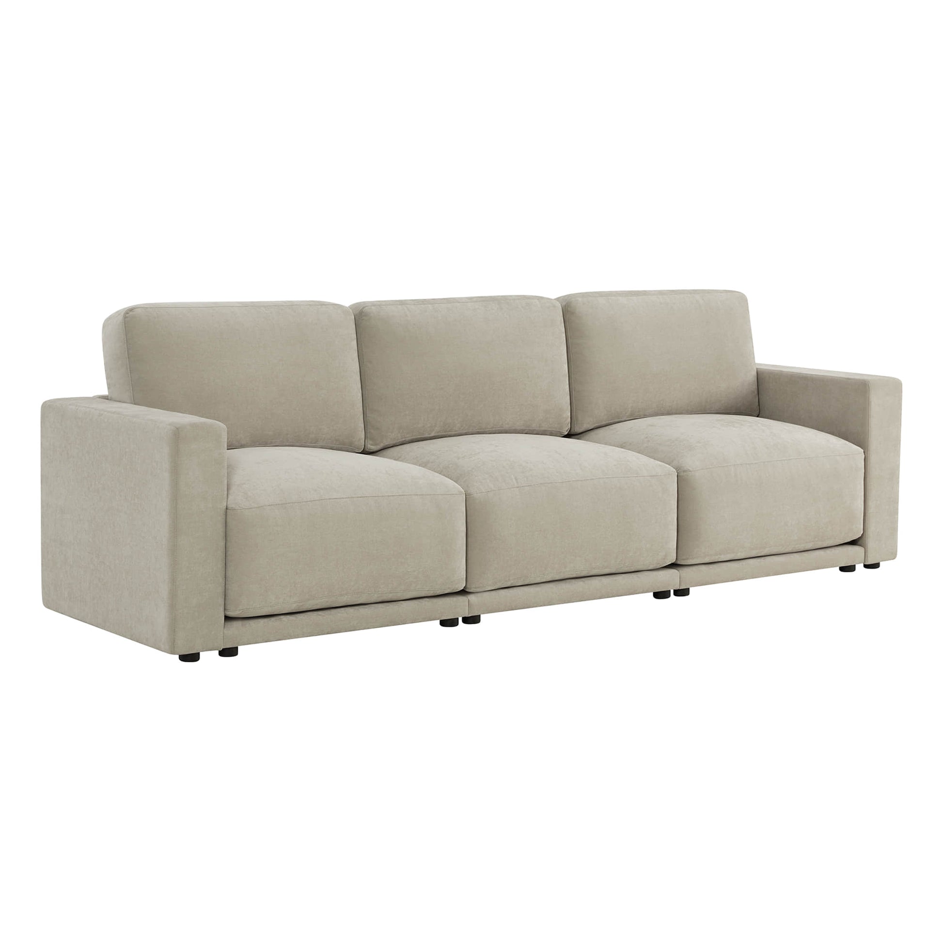 Features wide armrests and deep seating.