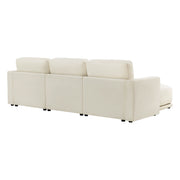 Rear view of modular chaise sectional, light cream fabric