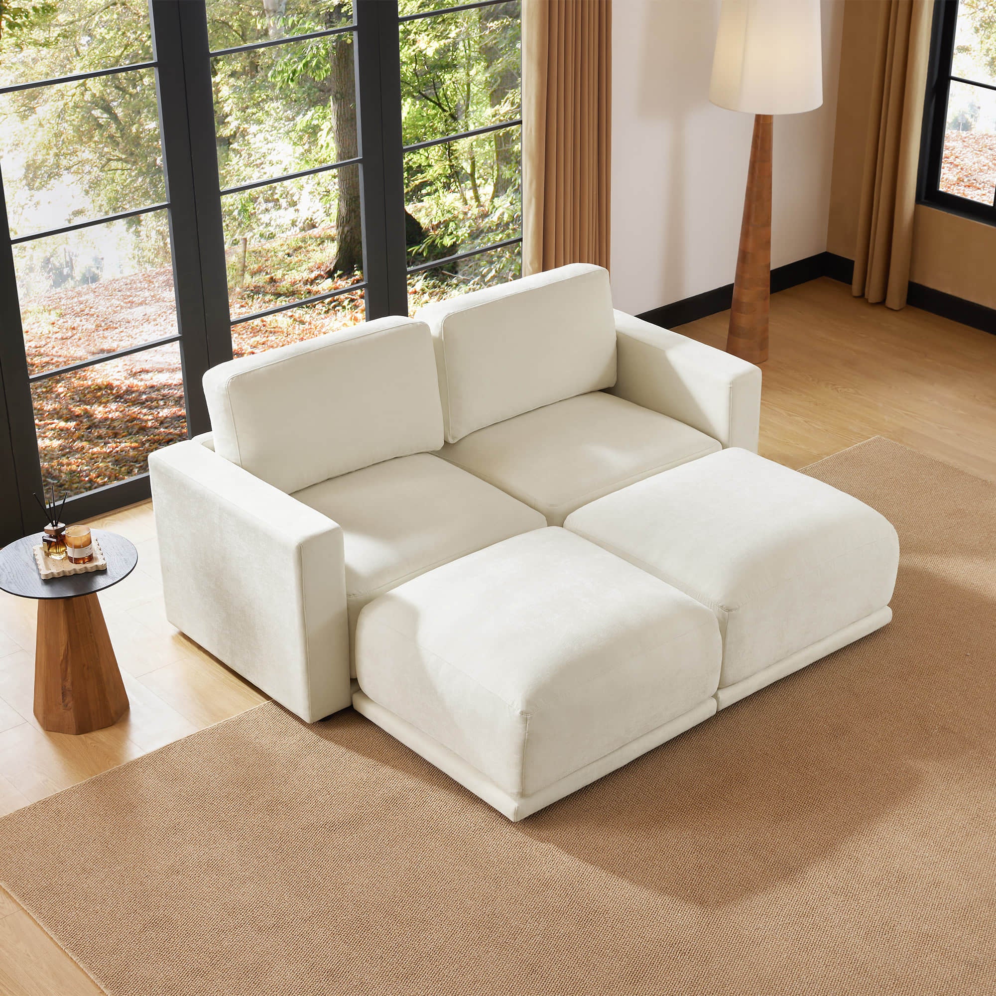 Compact chaise sectional sofa in cozy living room setting