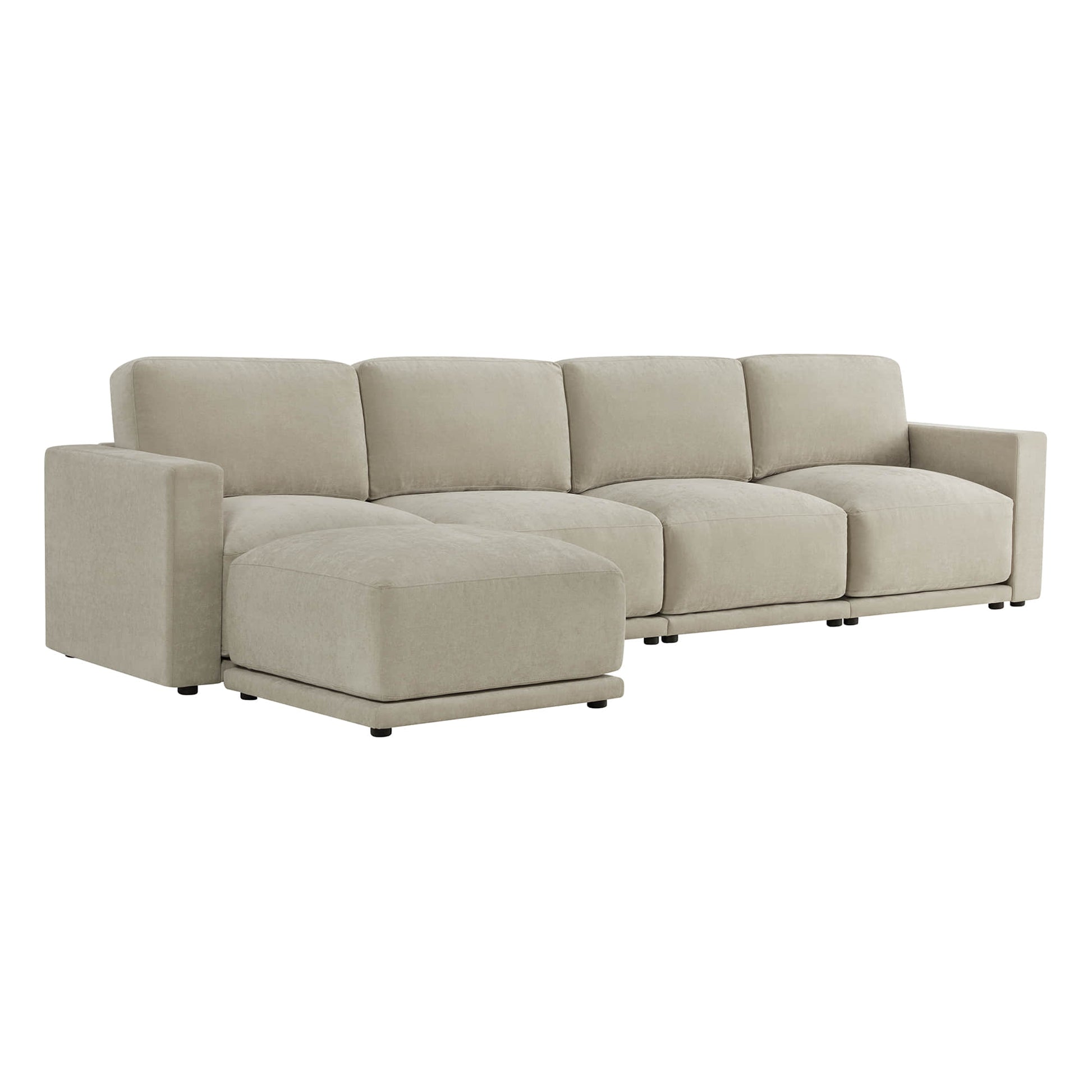 Angled view of chaise sectional in beige