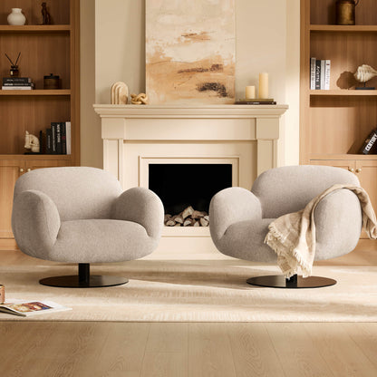 Cloud Puffy Genuine Leather Swivel Accent Chair