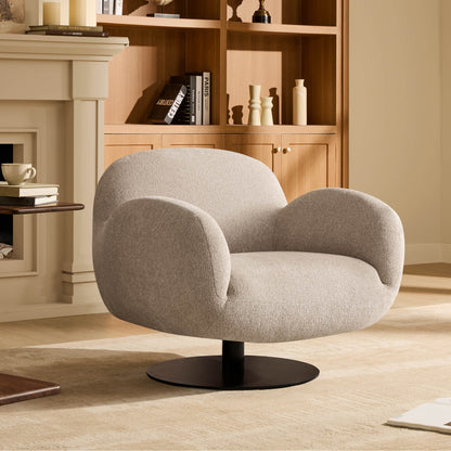 Cloud Puffy Genuine Leather Swivel Accent Chair