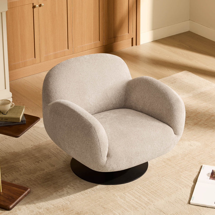 Cloud Puffy Genuine Leather Swivel Accent Chair