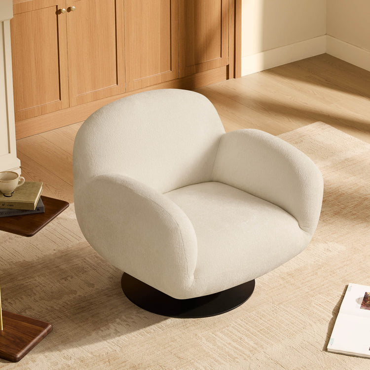 Cloud Puffy Genuine Leather Swivel Accent Chair