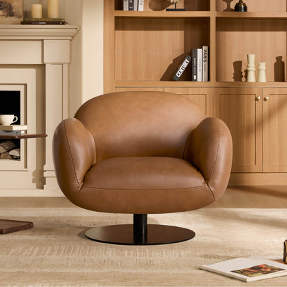 Cloud Puffy Genuine Leather Swivel Accent Chair