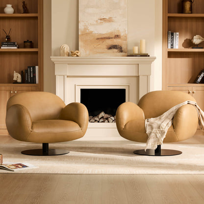Cloud Puffy Genuine Leather Swivel Accent Chair