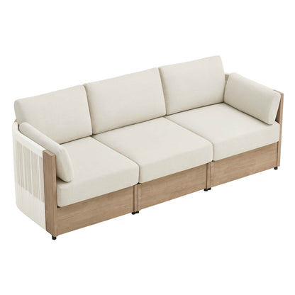 Clover Acacia Wood Rope Outdoor 3-Seat Modular Sofa