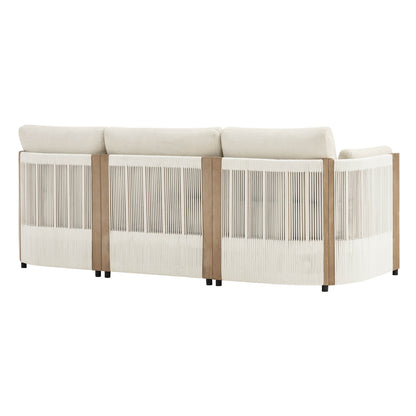 Clover Acacia Wood Rope Outdoor 3-Seat Modular Sofa