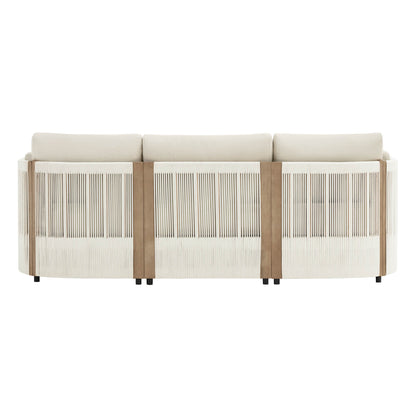 Clover Acacia Wood Rope Outdoor 3-Seat Modular Sofa