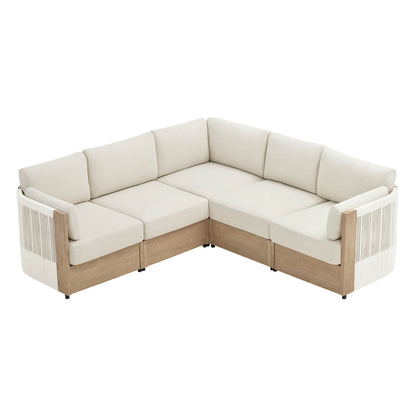 Clover Acacia Wood Rope Outdoor 5-Seat Modular Sofa