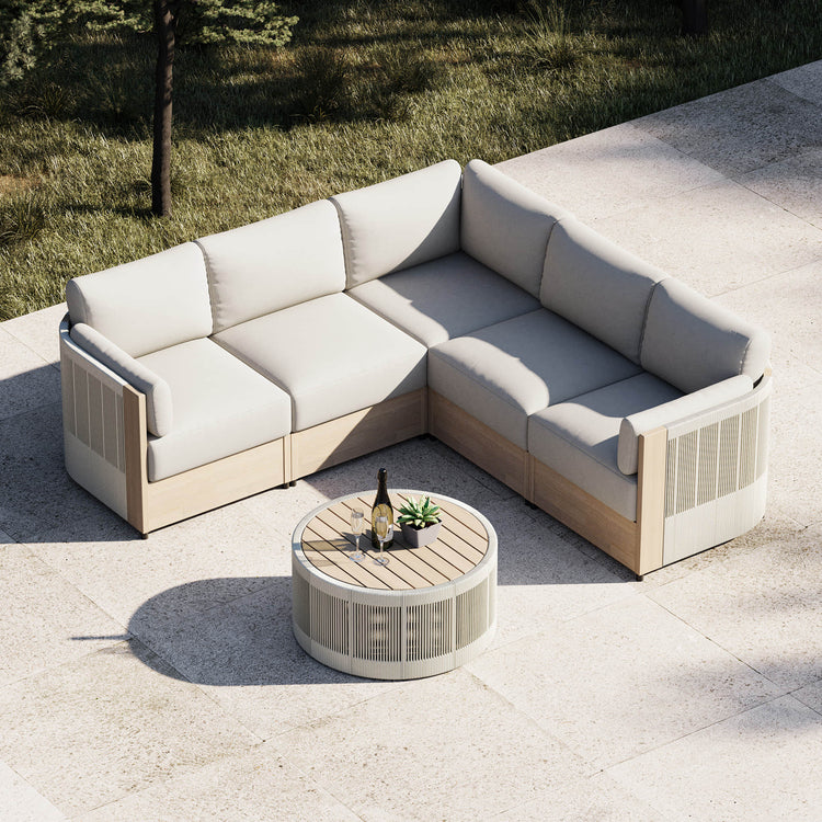 Clover Acacia Wood Rope Outdoor 5-Seat Modular Sofa