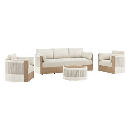 Clover Acacia Wood Rope Outdoor Patio Sofa Set