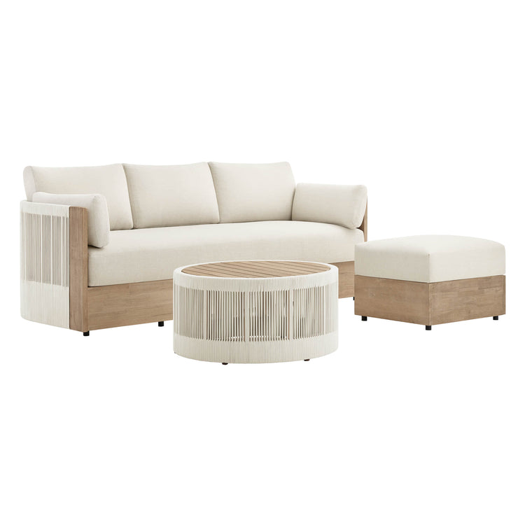 Clover Acacia Wood Rope Outdoor Fully-assembled 3-Seater Sofa