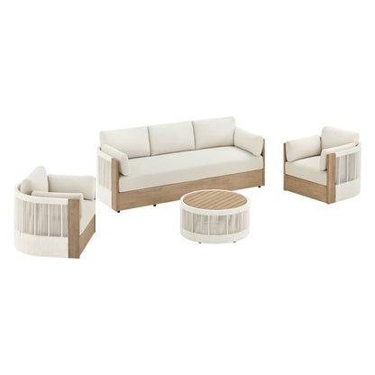 Clover Acacia Wood Rope Outdoor Patio Sofa Set