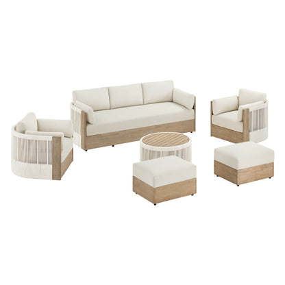 Clover Acacia Wood Rope Outdoor Patio Sofa Set