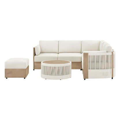Clover Acacia Wood Rope Outdoor Modular Sectional Set