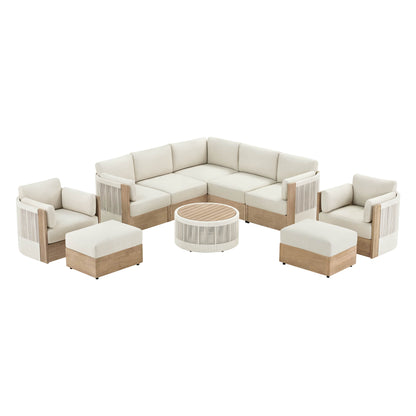 Clover Acacia Wood Rope Outdoor Modular Sectional Set