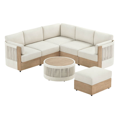 Clover Acacia Wood Rope Outdoor Modular Sectional Set