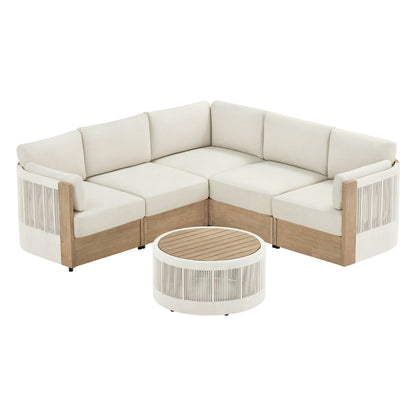 Clover Acacia Wood Rope Outdoor Modular Sectional Set