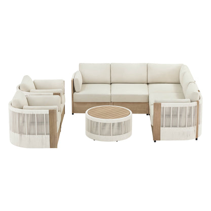 Clover Acacia Wood Rope Outdoor Modular Sectional Set