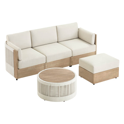 Clover Acacia Wood Rope Outdoor Modular Sofa Set