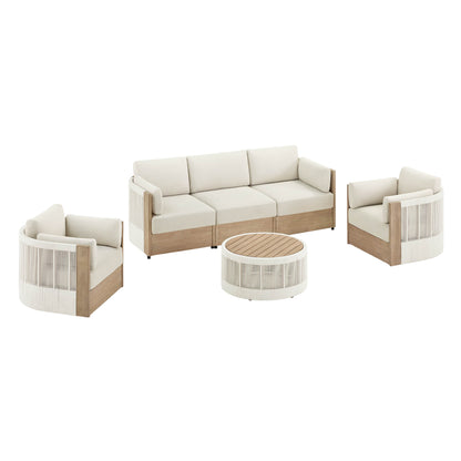 Clover Acacia Wood Rope Outdoor Modular Sofa Set