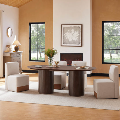 Coral Fluted Oval Wood Dining Table
