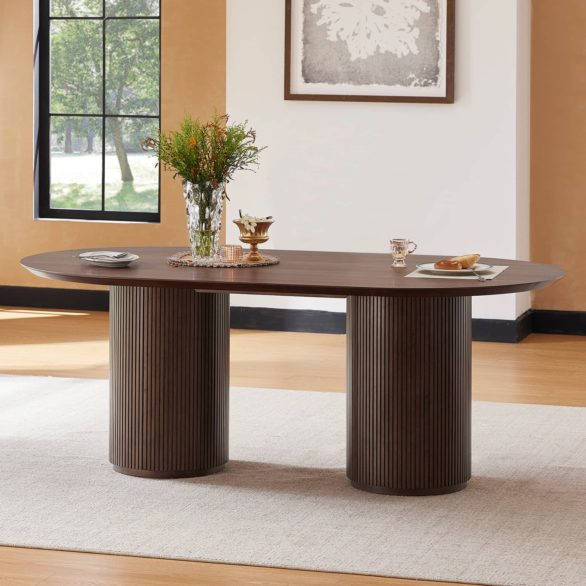 Coral Fluted Oval Wood Dining Table