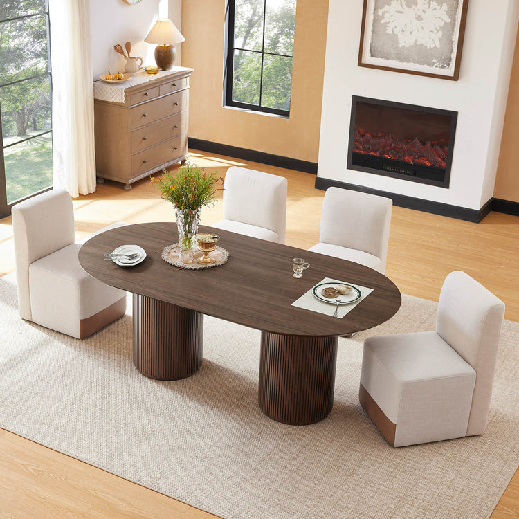 Coral Fluted Oval Wood Dining Table