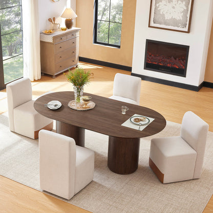 Coral Fluted Oval Wood Dining Table