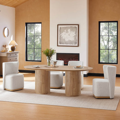 Coral Fluted Oval Wood Dining Table