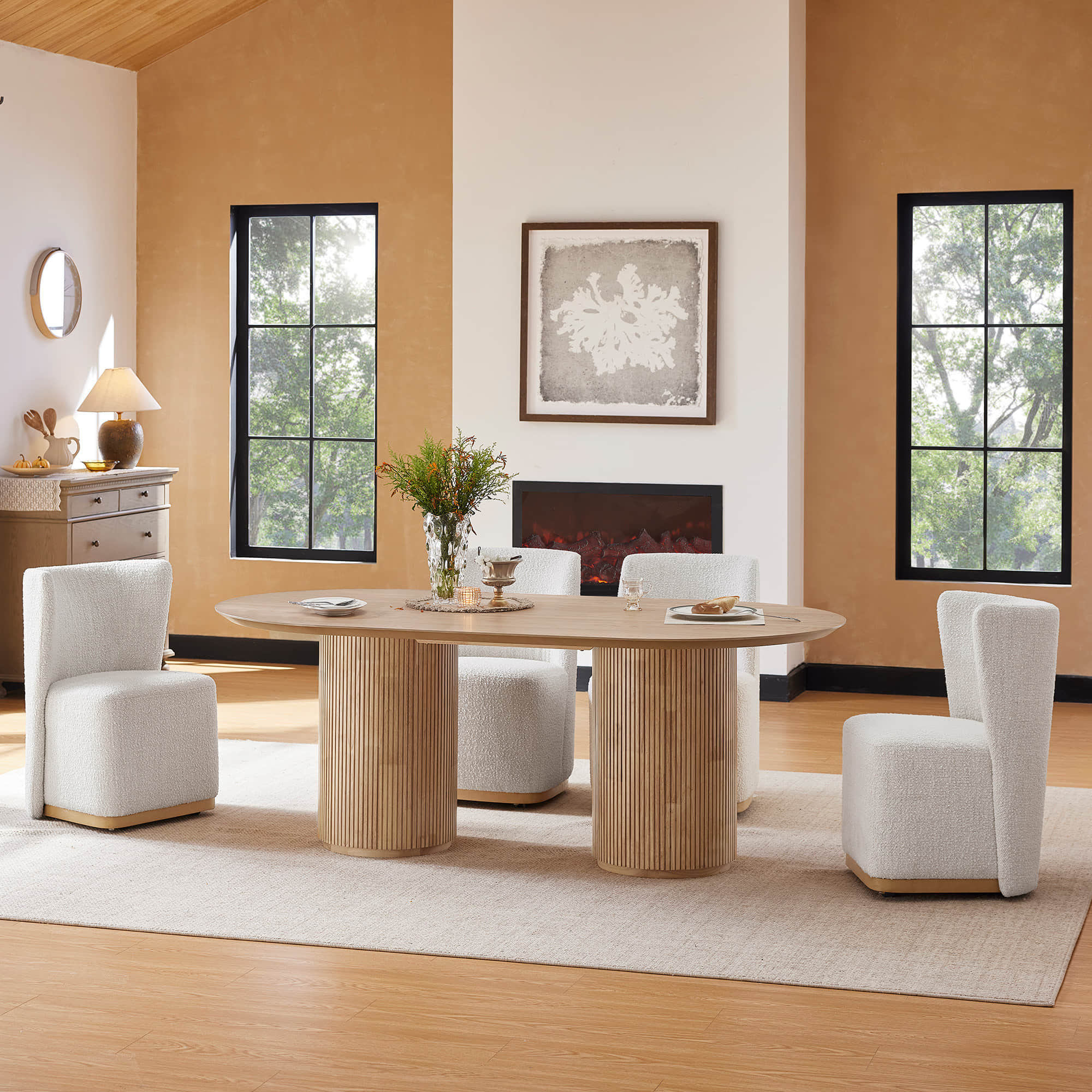 Coral Fluted Oval Wood Dining Table